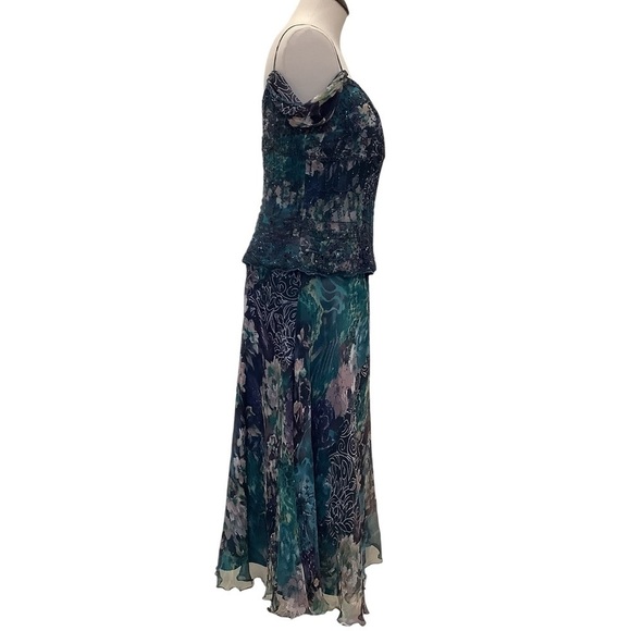 MONTAGE by‎ MON CHERI Floral Silk Beaded Tea Length Dress - Size 12 - Picture 7 of 16